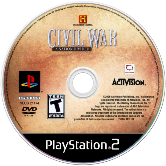 The History Channel: Civil War: A Nation Divided disc art for PlayStation 2 (PS2) video game