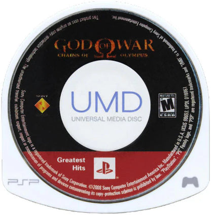 God of War Chains of Olympus Greatest Hits UMD game cover art for PlayStation Portable video game. 