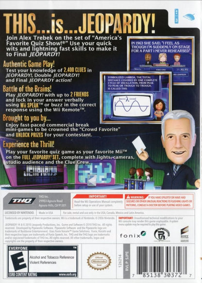 Jeopardy – Nintendo Wii (Wii) trivia game show party video game back of case