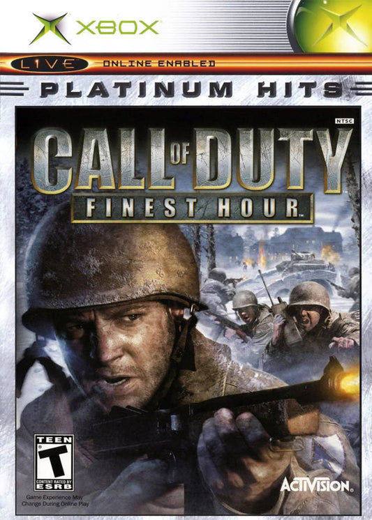 Call of Duty Finest Hour Platinum Hits for Xbox with World War II themed action visuals cover art