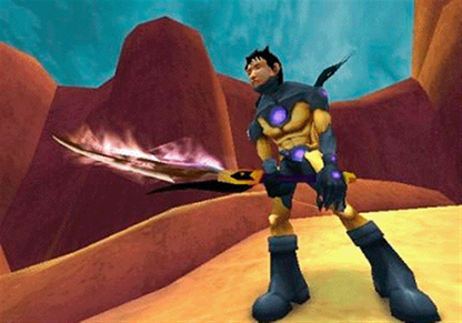 Alter Echo for PlayStation 2 (PS2) featuring a sci fi action adventure where you switch between three bio suit forms to solve puzzles and fight enemies; use fast melee and ranged combat explore alien environments and adapt your abilities to overcome challenges on PS2 gameplay screenshot