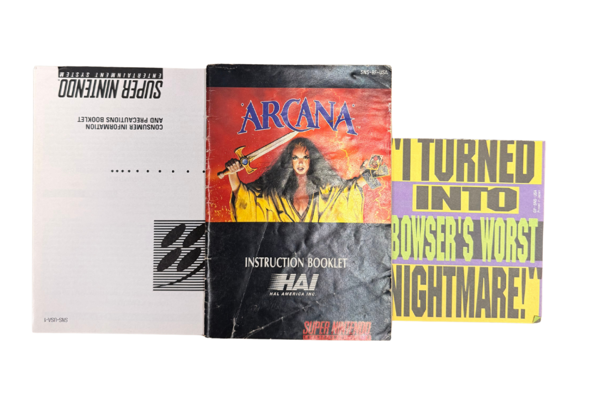 Arcana Super Nintendo SNES retro video game featuring classic fantasy RPG gameplay turn based combat dungeon exploration magic spells and strategic battles. Arcana SNES role playing adventure with collectible retro gaming appeal for Super Nintendo fans and RPG enthusiasts manuals