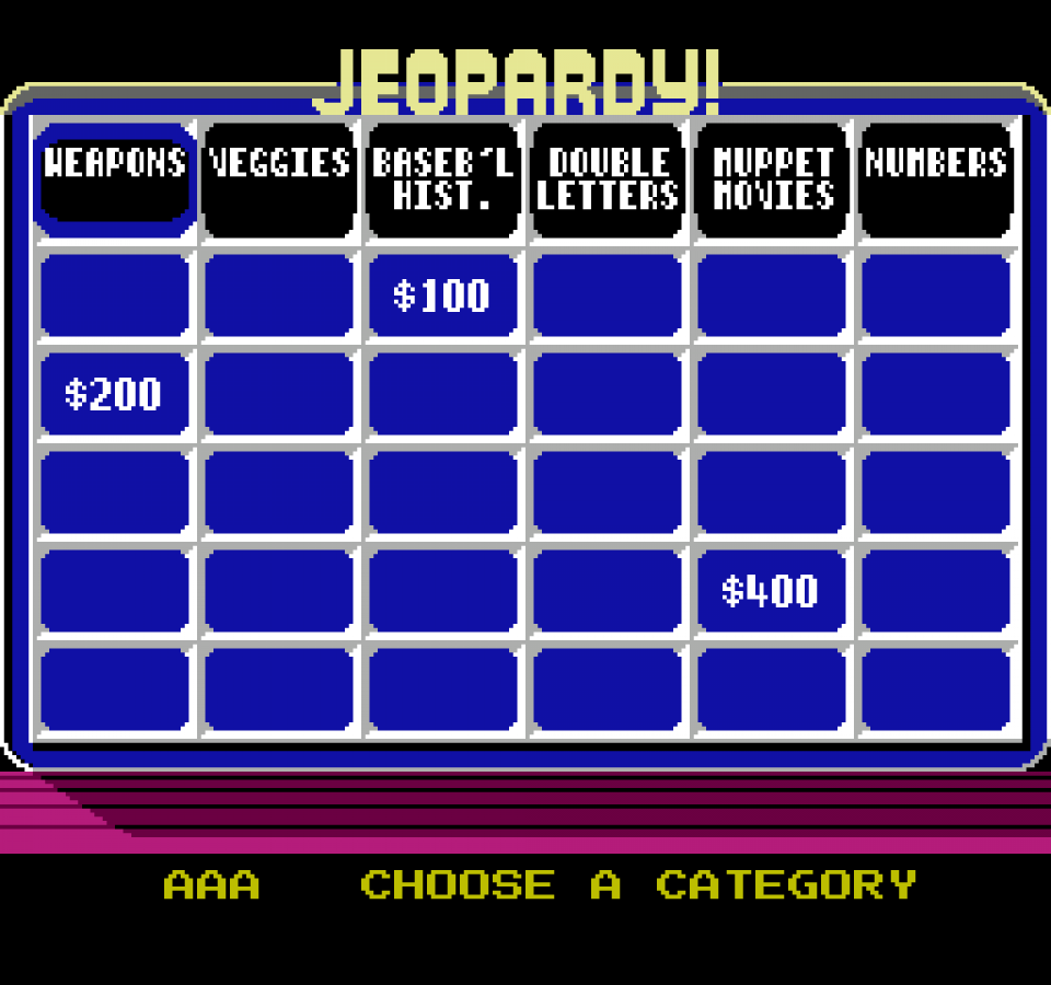 Jeopardy Jr [In Box] gameplay image for Nintendo Entertainment System (NES) retro video game