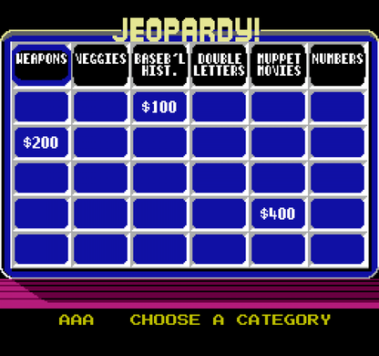Jeopardy Jr [In Box] gameplay image for Nintendo Entertainment System (NES) retro video game