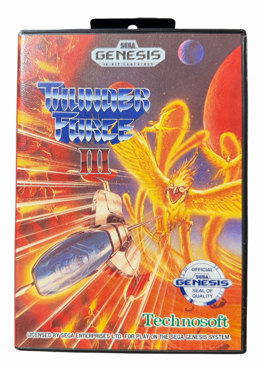 Thunder Force III Sega Genesis video game cartridge classic 16 bit shoot em up action game for retro gaming collectors Sega fans vintage video game enthusiasts Genesis game collection and classic gaming fans front cover art