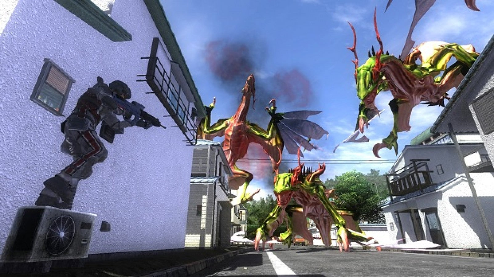 Retro Earth Defense Force 4 1 The Shadow of New Despair PlayStation Hits PS4 inspired design featuring massive alien invasion warfare aesthetic futuristic military action giant insects explosive sci fi battles squad based combat chaotic destruction nostalgic arcade shooter presentation gameplay 