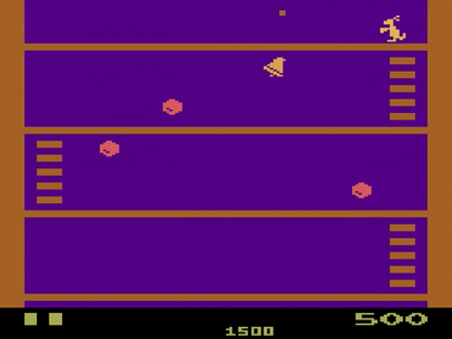 Kangaroo retro Atari 2600 video game featuring arcade platform gameplay, animal themed action, obstacle jumping challenges and classic Atari entertainment - gameplay