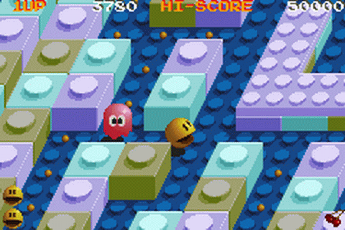 Pac-Man Collection for Game Boy Advance, gameplay for an arcade compilation video game with classic maze gameplay, multiple game modes, retro challenges, and iconic character action