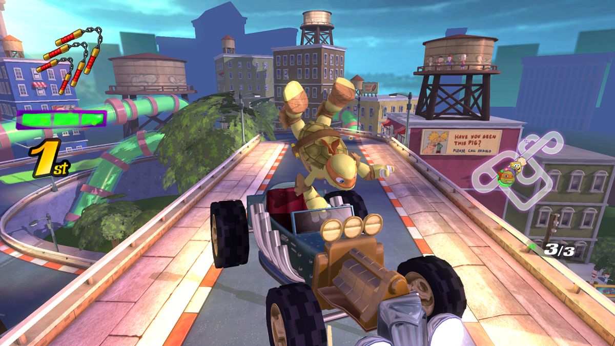 Nickelodeon Kart Racers PlayStation 4 PS4 arcade kart racing video game featuring SpongeBob SquarePants Teenage Mutant Ninja Turtles Rugrats Hey Arnold power-sliding drifting power-ups battle mode four player local multiplayer
