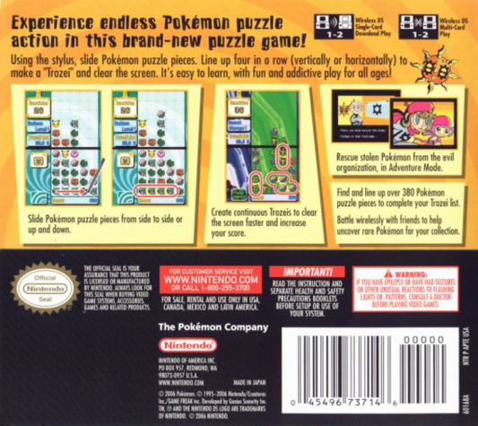 Pokemon Trozei! back cover for Nintendo DS (DS) video game