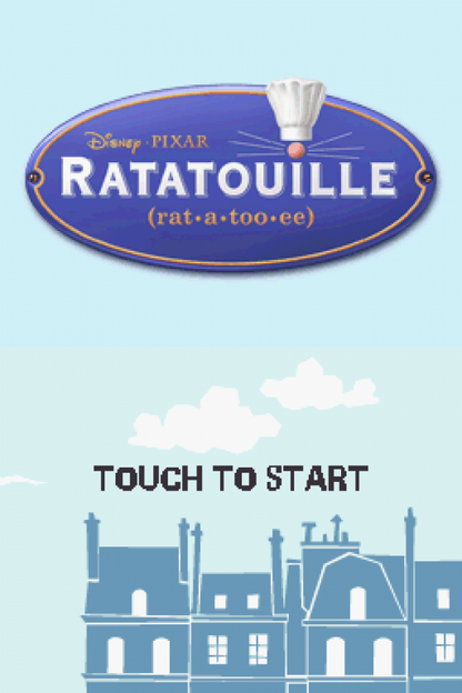 Disney Pixar Ratatouille start screen for Nintendo DS (DS) animated movie-based adventure video game 