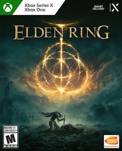 Elden Ring Xbox Series X XSX video game featuring open world action role playing gameplay challenging Soulslike combat fantasy adventure the Lands Between exploration Tarnished character customization powerful boss battles magic spells weapon upgrades legendary weapons dungeon crawling quests mysterious lore and epic enemy encounters classic Xbox Series X gaming retro video game collection collectible gaming appeal front cover art