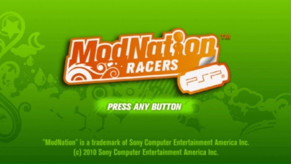 ModNation Racers start screen for PlayStation Portable (PSP) kart racing game