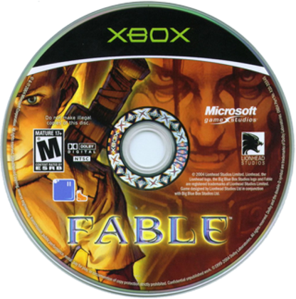 Xbox game disc for 'Fable' with Microsoft Game Studios logo