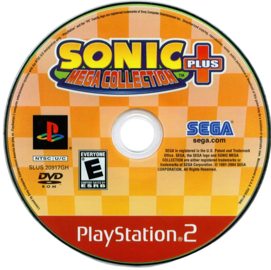Sonic Mega Collection Plus [Greatest Hits] – PlayStation 2 (PS2) video game disc, platformer and compilation.