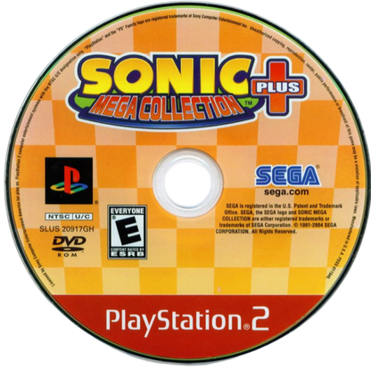 Sonic Mega Collection Plus [Greatest Hits] – PlayStation 2 (PS2) video game disc, platformer and compilation.