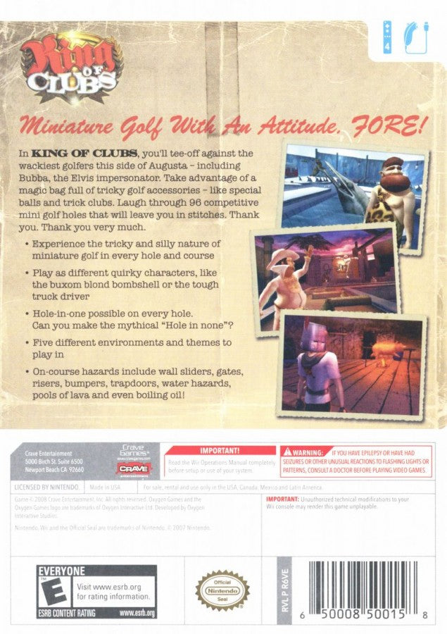 King of Clubs – Nintendo Wii (Wii) arcade mini golf sports video game back of case