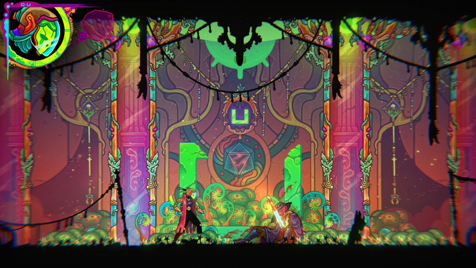 ULTROS Nintendo Switch inspired design featuring psychedelic sci fi action adventure aesthetic vibrant alien ecosystems surreal hand drawn visuals mysterious cosmic world exploration metroidvania progression atmospheric storytelling and unique botanical themed gameplay presentation gameplay