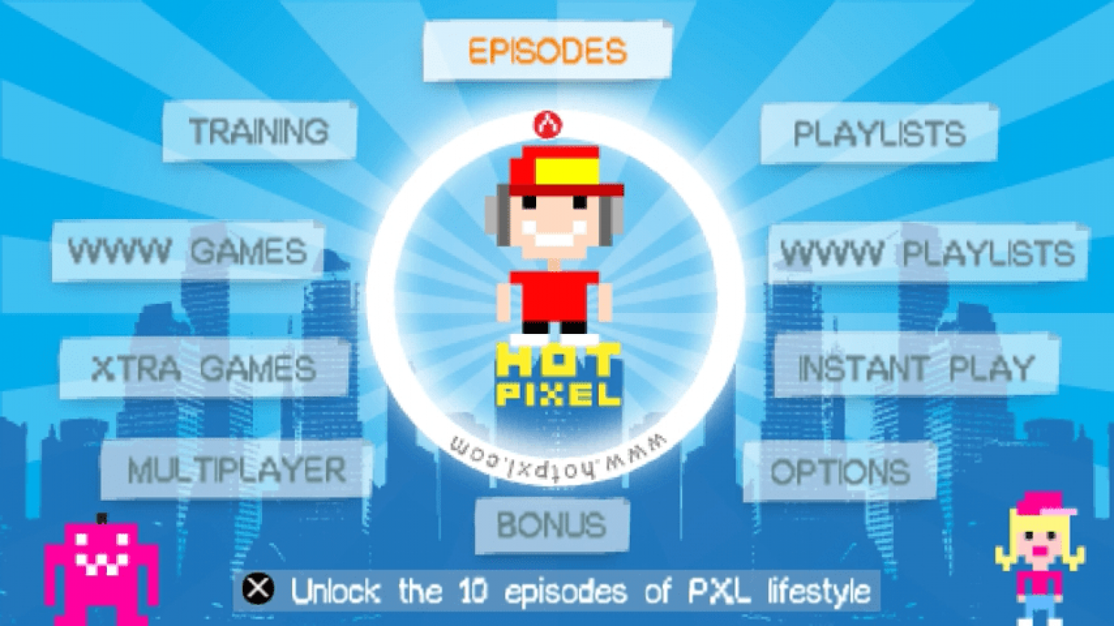 Hot Pixel title page for PlayStation Portable (PSP) arcade-style mini-game collection