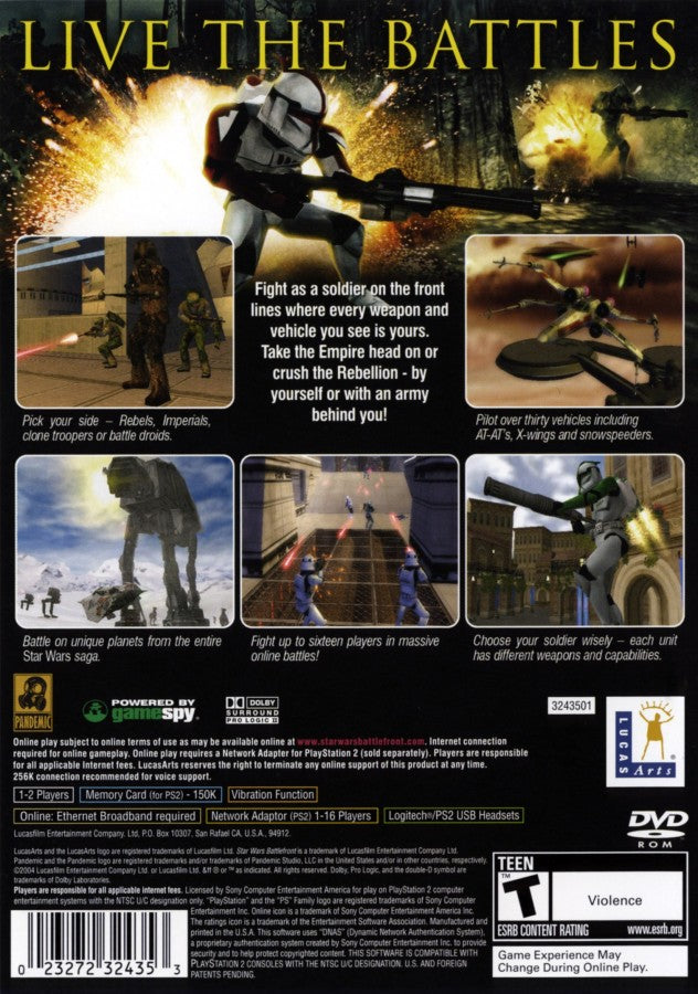 Star Wars Battlefront PS2 PlayStation 2 first person shooter third person shooter multiplayer galactic warfare action game retro video game back of case Greatest Hits edition