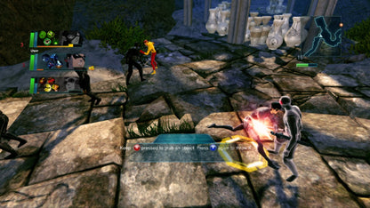 Young Justice Legacy game for the Xbox 360 featuring action RPG gameplay with team based combat character switching and a story set in the Young Justice universe with missions involving the Justice League and sidekicks across multiple locations gameplay  