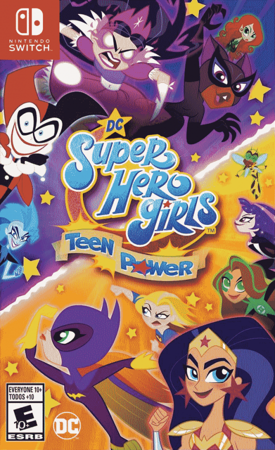 DC Super Hero Girls Teen Power Nintendo Switch inspired design featuring superhero action adventure aesthetic iconic DC heroines teamwork missions colorful comic inspired world youthful hero training fast paced gameplay family friendly presentation front cover