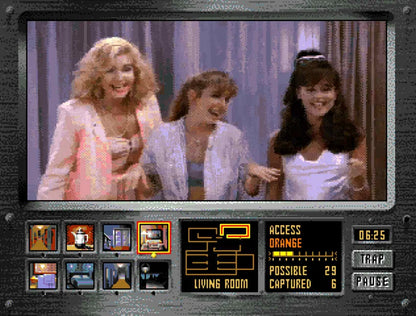 Night Trap Sega CD 32X (enhanced Sega CD version) full motion video FMV interactive movie game surveillance horror traps gameplay live action footage mansion setting vampire attack storyline branching choices Digital Pictures retro gaming Sega CD software video game title gameplay