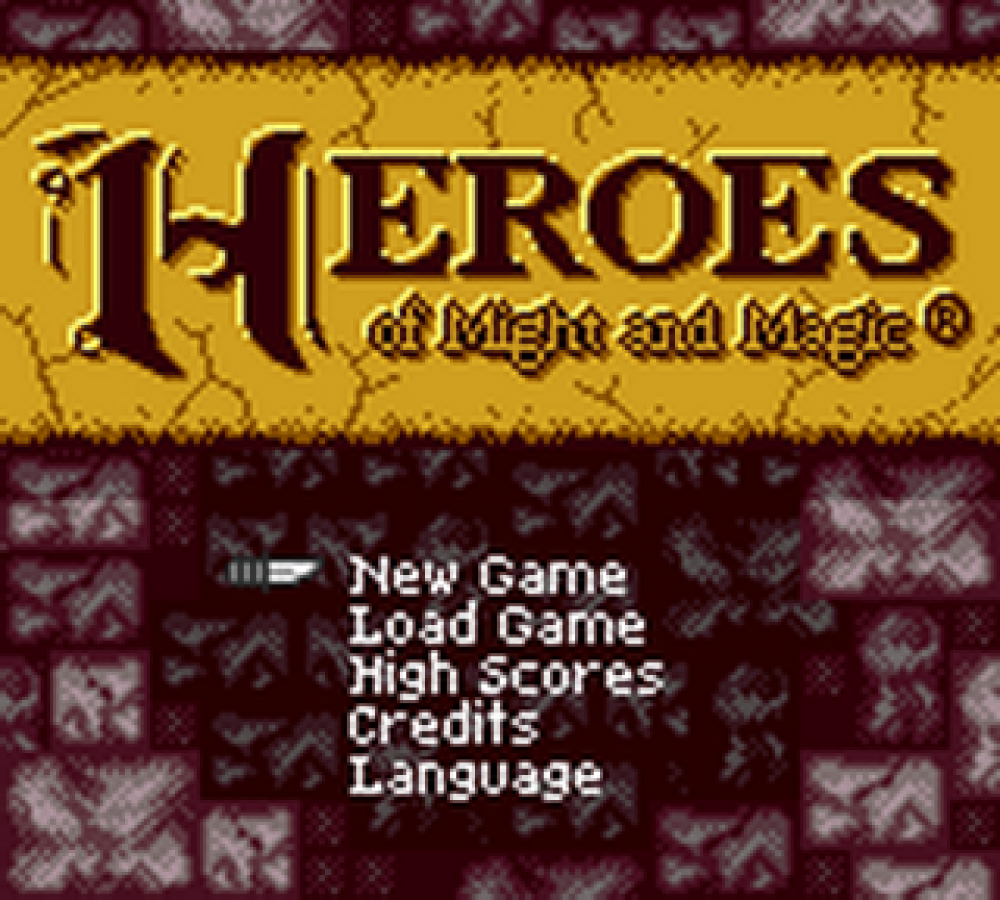Heroes of Might and Magic Game Boy Color GBC title screen for retro video game enthusiasts featuring fantasy strategy gameplay turn based tactical battles hero progression kingdom management mechanics magical world exploration and portable handheld strategic gaming experience and collectible gaming appeal