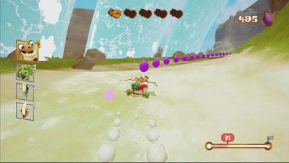 Gigantosaurus The Game PlayStation 4 PS4 family adventure video game dino buddies Rocky Tiny Mazu and Bill prehistoric world exploration solving puzzles kart racing saving Giganto from extinction cooperative multiplayer up to four players based on the Disney Junior animated series gameplay screenshot