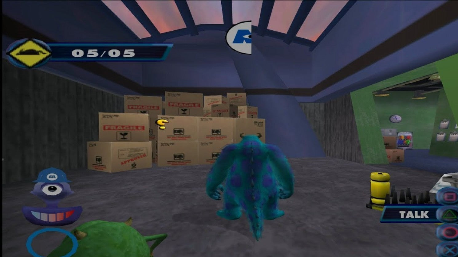 Monsters, Inc. disc for the PlayStation 2 featuring platforming and mini game style gameplay based on the Pixar film with story driven levels as Mike and Sulley navigate Monstropolis and collect energy through humorous monster themed challenges gameplay 