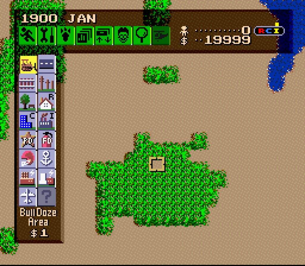 SimCity gameplay image for Super Nintendo Entertainment System (SNES) retro video game