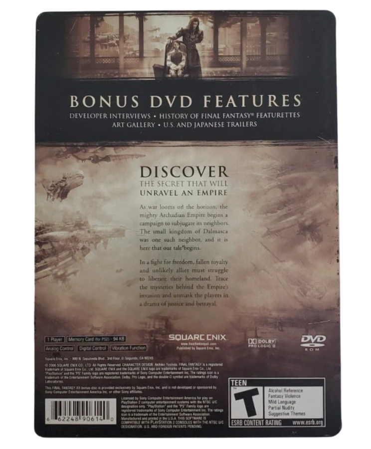 Final Fantasy XII [Collector's Edition] back of case for PlayStation 2 (PS2) fantasy role-playing adventure video game