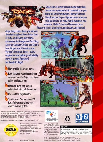 Primal Rage back cover art for Sega Genesis (GEN) video game