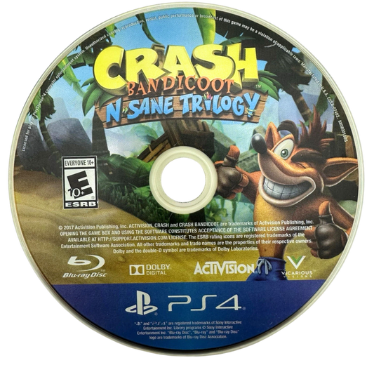 Crash Bandicoot N. Sane Trilogy – PlayStation 4 (PS4) video game disc, platformer by Vicarious Visions