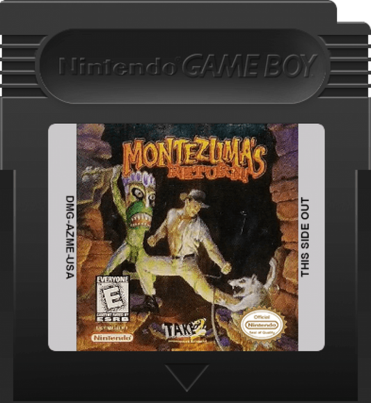 Montezuma's Return Nintendo Game Boy Color GBC for action platformer retro video game fans featuring ancient temple exploration challenging platforming hidden treasures dangerous traps puzzle solving classic handheld gaming collectible gaming appeal front cartridge