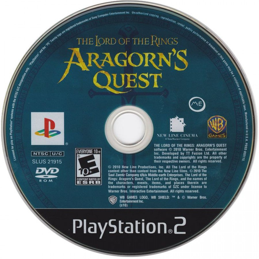 Lord of the Rings Aragorns Quest PS2 PlayStation 2 action adventure game retro video game disc