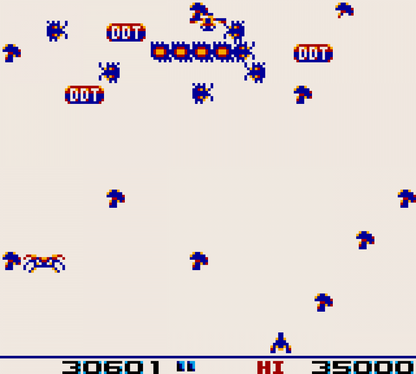 Arcade Classic 2 Centipede and Millipede for Game Boy, gameplay for an arcade shooter compilation video game with fast-paced insect blasting gameplay, score-based challenges, and retro action