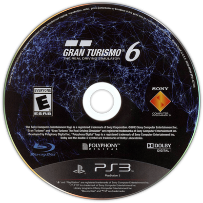 Gran Turismo 6 disc for PlayStation 3 (PS3) video game