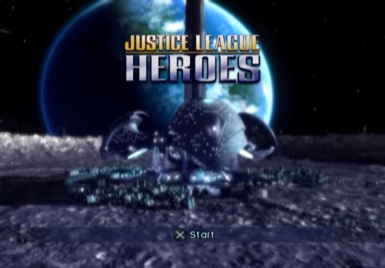 Justice League Heroes title screen for Playstation 2 video game