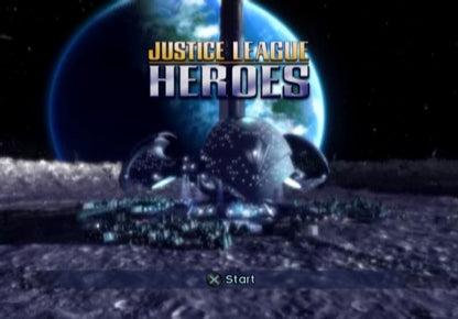 Justice League Heroes title screen for Playstation 2 video game