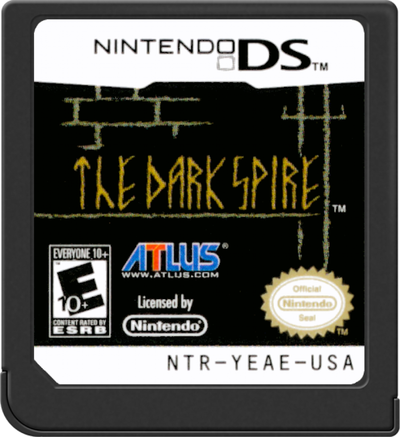 The Dark Spire game for the Nintendo DS featuring first person dungeon crawling RPG gameplay with classic grid based exploration party management and challenging turn based combat in a dark fantasy setting cartridge