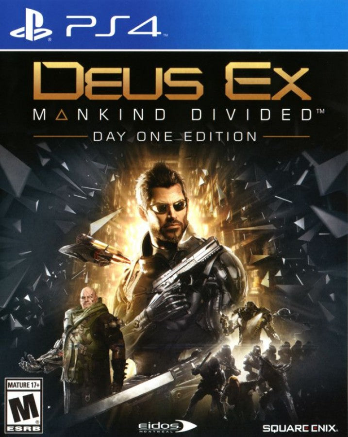 Deus Ex Mankind Divided Day One Edition retro PlayStation 4 video game Deus Ex cyberpunk action RPG stealth futuristic combat sci fi adventure console title PlayStation 4 release cover art