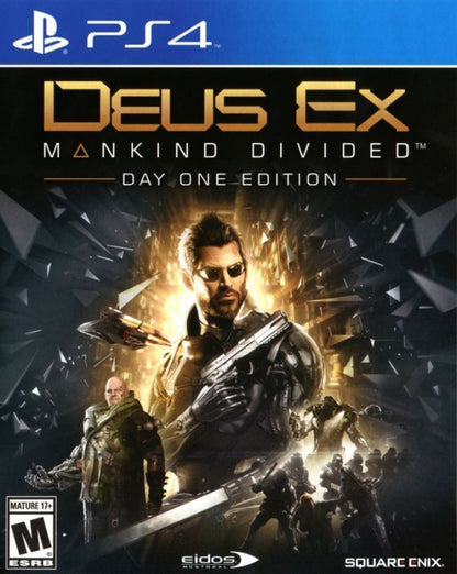 Deus Ex Mankind Divided Day One Edition retro PlayStation 4 video game Deus Ex cyberpunk action RPG stealth futuristic combat sci fi adventure console title PlayStation 4 release cover art