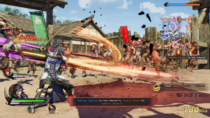 Samurai Warriors 5 for PlayStation 4 (PS4) at Gamers INC, featuring a bold reimagining of the series with stylized ink-brush visuals, exhilarating 1-vs-1000 battles, and a refreshed story centered on Nobunaga Oda and Mitsuhide Akechi during Japan’s Sengoku era gameplay screenshot