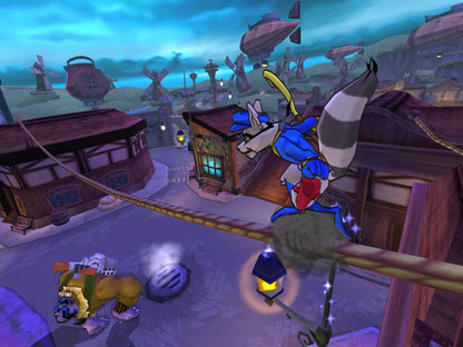 Sly 3: Honor Among Thieves [Greatest Hits] for PlayStation 2 (PS2) featuring the same globe trotting stealth platforming heist adventure with multiple playable Cooper Gang members and varied missions; includes the Greatest Hits re release branding for this complete team based caper on PS2 gameplay screenshot