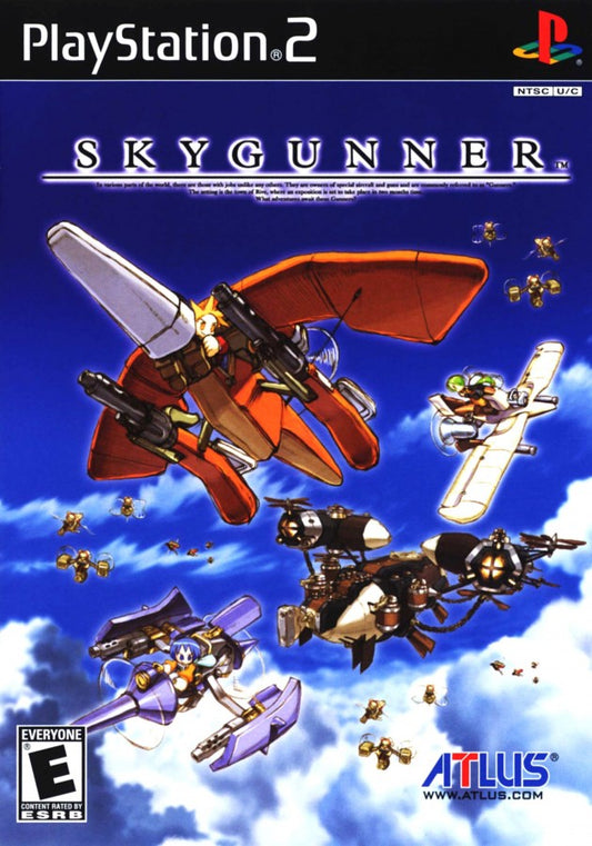Retro SkyGunner PS2 inspired design featuring fantasy aerial combat aesthetic vintage PlayStation 2 steampunk airship battles cel shaded visuals anime inspired flying action whimsical sky adventure nostalgic arcade flight gameplay cover art