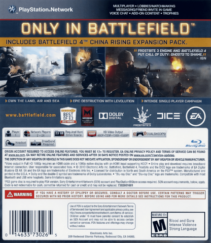 Battlefield 4 back cover art for PlayStation 3 (PS3) video game