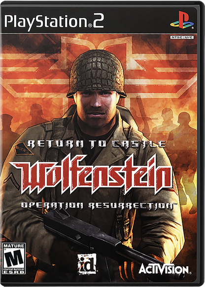 Return to Castle Wolfenstein: Operation Resurrection – PlayStation 2 (PS2) video game cover art, first-person shooter.