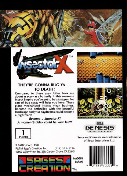 Insector X Sega Genesis retro video game shoot em up back of case (1990)