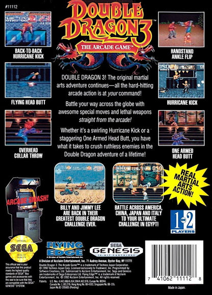 Double Dragon III The Arcade Game Sega Genesis retro video game beat em up back of case (1993)